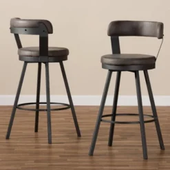 Set Of 2 Arcene Antique Faux Leather Swivel Barstools Gray/Black - Baxton Studio -Urban Dwell Gear Outlet Store GUEST 9e5920e4 9513 44c5 a1ce bc7723a01ee9