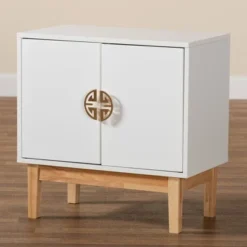 Kamana Two-Tone Wood And Metal 2 Door Storage Cabinet White/Gold/Oak Brown - Baxton Studio -Urban Dwell Gear Outlet Store GUEST 9f185497 f7b1 49bf ae4a 26b802e73e4a