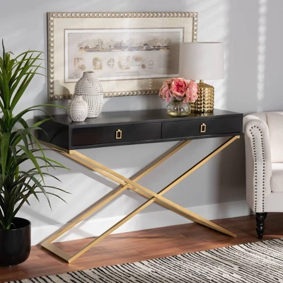 Madan Wood And Metal 2 Drawer Console Table Black/Gold - Baxton Studio 1 Madan Wood And Metal 2 Drawer Console Table Black/Gold - Baxton Studio