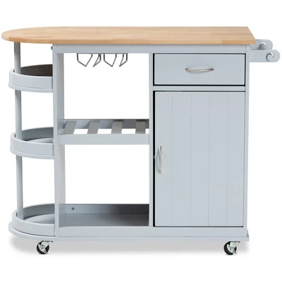 Donnie Wood Kitchen Storage Cart Light Gray/Natural - Baxton Studio 2 Donnie Wood Kitchen Storage Cart Light Gray/Natural - Baxton Studio - Image 2