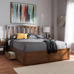 Queen Raurey Modern And Contemporary Walnut Finished Storage Platform Bed Brown - Baxton Studio -Urban Dwell Gear Outlet Store GUEST a0a88c35 8b83 4411 a6a5 c86acd606b2b