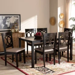 7pc Lenoir Upholstered Wood Dining Set Sand Brown/Espresso - Baxton Studio 8 7pc Lenoir Upholstered Wood Dining Set Sand Brown/Espresso - Baxton Studio -Urban Dwell Gear Outlet Store GUEST a1086a35 236a 4292 bd6d 54651b7692a2