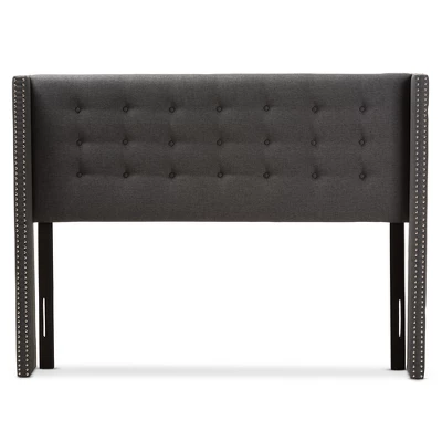 Queen Ginaro Modern And Contemporary Fabric Button Tufted Nail Head Winged Headboard Dark Gray - Baxton Studio 1 Queen Ginaro Modern And Contemporary Fabric Button Tufted Nail Head Winged Headboard Dark Gray - Baxton Studio