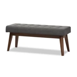 Elia Mid Century Modern Walnut Wood Fabric Button Tufted Bench - Baxton Studio -Urban Dwell Gear Outlet Store GUEST a33d6801 002b 4af9 90aa c2f3df7ebb49