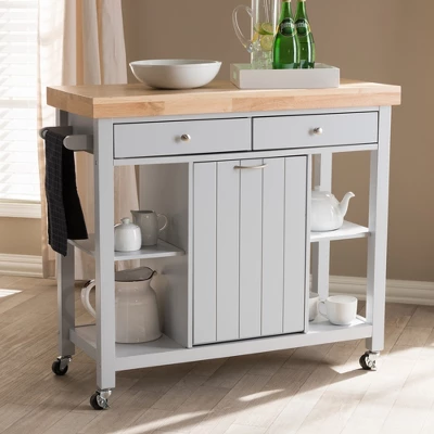 Hayward Coastal And Farmhouse Natural Wood Kitchen Cart White, Light Brown - Baxton Studio 2 Hayward Coastal And Farmhouse Natural Wood Kitchen Cart White, Light Brown - Baxton Studio - Image 2