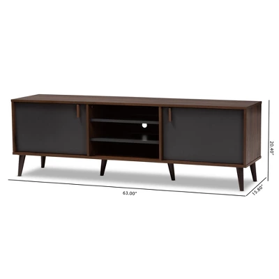 Samuel Finished TV Stand For TVs Up To 55" Walnut Brown/Dark Gray - Baxton Studio 4 Samuel Finished TV Stand For TVs Up To 55" Walnut Brown/Dark Gray - Baxton Studio - Image 4