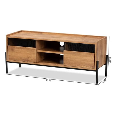 Tasman Wood And Metal 2 Door TV Stand For TVs Up To 45" Natural Brown/Black - Baxton Studio 9 Tasman Wood And Metal 2 Door TV Stand For TVs Up To 45" Natural Brown/Black - Baxton Studio - Image 9