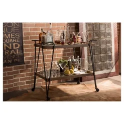 Jessica Rustic Industrial Style Textured Finish Metal Distressed Ash Wood Mobile Serving Bar Cart - Black & Brown - Baxton Studio 5 Jessica Rustic Industrial Style Textured Finish Metal Distressed Ash Wood Mobile Serving Bar Cart - Black & Brown - Baxton Studio -Urban Dwell Gear Outlet Store GUEST a4213dff 65db 41b7 b429 3dab301a331c