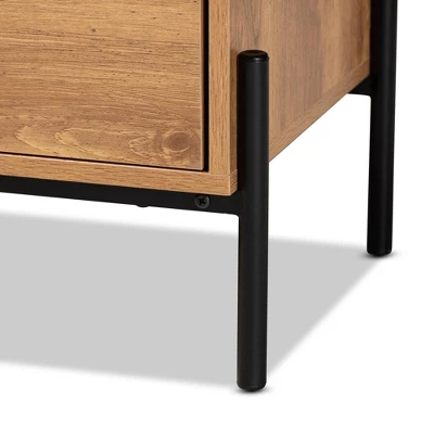 Tasman Wood And Metal 2 Door TV Stand For TVs Up To 45" Natural Brown/Black - Baxton Studio 5 Tasman Wood And Metal 2 Door TV Stand For TVs Up To 45" Natural Brown/Black - Baxton Studio - Image 5