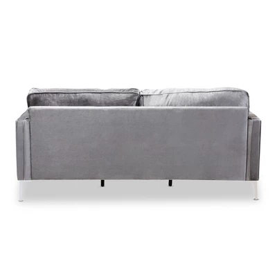 Baxton Studio Clara Velvet Fabric Upholstered 3 Seater Sofa Gray - BaxtonStudio 6 Baxton Studio Clara Velvet Fabric Upholstered 3 Seater Sofa Gray - BaxtonStudio - Image 6