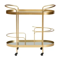 Kamal Glam Brushed Metal And Mirrored Glass 2 Tier Mobile Wine Bar Cart Gold - Baxton Studio -Urban Dwell Gear Outlet Store GUEST a54c422e fedf 4da8 873e 3dbd2828b735