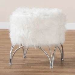 Celia Faux Fur Upholstered Silver Metal Ottoman White/Silver - Baxton Studio -Urban Dwell Gear Outlet Store GUEST a764237c 52c1 4c28 acb6 04078233bd6e