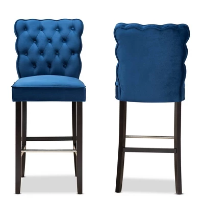 2pc Daphne Velvet Fabric Upholstered And Wood Counter Height Barstool Set - Baxton Studio 1 2pc Daphne Velvet Fabric Upholstered And Wood Counter Height Barstool Set - Baxton Studio