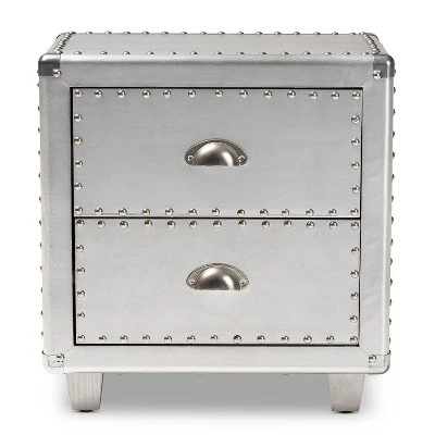 2 Drawer Davet Metal Nightstand Silver - Baxton Studio 4 2 Drawer Davet Metal Nightstand Silver - Baxton Studio - Image 4
