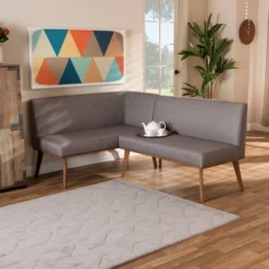 2pc Odessa Mid-Century Modern Fabric Upholstered Wood Dining Corner Sofa Bench Set Walnut/Brown/Gray - Baxton Studio -Urban Dwell Gear Outlet Store GUEST a84dc2a4 fac7 45d5 bed1 3a148b641c10