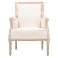 Chavanon Wood & Linen Traditional French Accent Chair Light Beige - Baxton Studio
