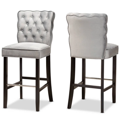 2pc Daphne Velvet Fabric Upholstered And Wood Counter Height Barstool Set - Baxton Studio 9 2pc Daphne Velvet Fabric Upholstered And Wood Counter Height Barstool Set - Baxton Studio - Image 9