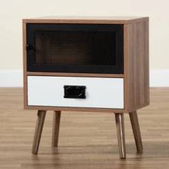Hubbard Two-Tone Wood And Metal 1 Drawer Nightstand Natural Brown/Black/White - Baxton Studio -Urban Dwell Gear Outlet Store GUEST a9c74d4a ecf7 4a12 9f32 ff3c52912ad0