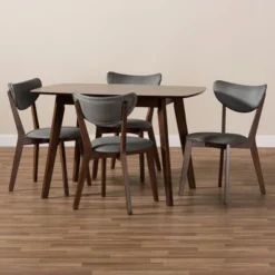 5pc Hadrea Mid Century Modern Walnut Finished Fabric Upholstered Dining Set Dark Gray - Baxton Studio -Urban Dwell Gear Outlet Store GUEST aaafbe5d a366 4cf9 8d27 a51eb633d0af