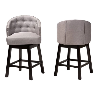 2pc Theron Fabric And Wood Swivel Counter Stool Set - Baxton Studio 8 2pc Theron Fabric And Wood Swivel Counter Stool Set - Baxton Studio - Image 8