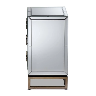 Laken 3 Drawers Mirrored Nightstand - Baxton Studio 3 Laken 3 Drawers Mirrored Nightstand - Baxton Studio - Image 3