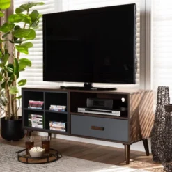 Garrick Two-Toned Wood 1 Drawer TV Stand For TVs Up To 50" Gray/Walnut Brown - Baxton Studio -Urban Dwell Gear Outlet Store GUEST ad24c165 34f8 49ce b21a f0651cded570