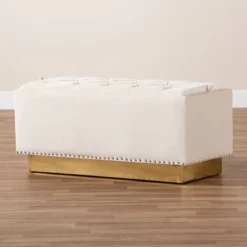 Powell Velvet Fabric Upholstered And PU Leather Ottoman Gold - Baxton Studio -Urban Dwell Gear Outlet Store GUEST ad58b4d9 9835 4897 a5cd f1bd20112ee3