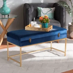 Aliana Metal Large Ottoman Navy Blue/Gold - Baxton Studio -Urban Dwell Gear Outlet Store GUEST adf892ed 34a2 4e37 b9c8 30a012d094b4