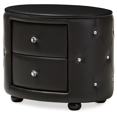 Davina Hollywood Glamour Style Oval 2 - Drawer Faux Leather Upholstered Nightstand - Baxton Studio 6 Davina Hollywood Glamour Style Oval 2 - Drawer Faux Leather Upholstered Nightstand - Baxton Studio - Image 6