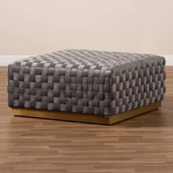 Noah Velvet Fabric Upholstered Square Cocktail Ottoman Gray/Gold - Baxton Studio -Urban Dwell Gear Outlet Store GUEST aed96c9b 067f 43a4 9efa bd2bba3469b3