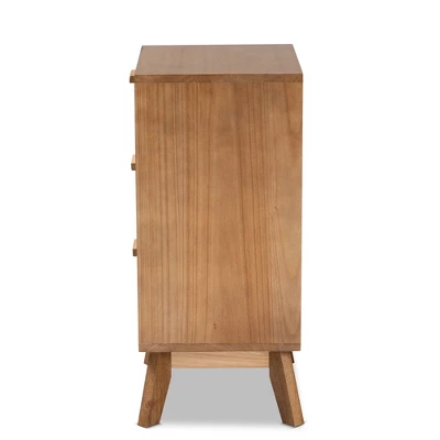Baden Wood With Rattan 3 Drawer Nightstand Walnut Brown - Baxton Studio 6 Baden Wood With Rattan 3 Drawer Nightstand Walnut Brown - Baxton Studio - Image 6