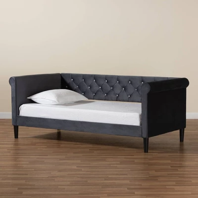 Cora Velvet Fabric Upholstered And Wood Daybed - Baxton Studio 7 Cora Velvet Fabric Upholstered And Wood Daybed - Baxton Studio - Image 7