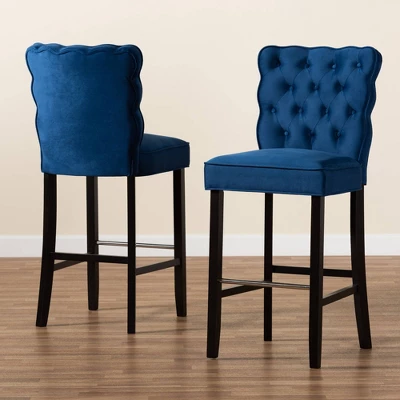 2pc Daphne Velvet Fabric Upholstered And Wood Counter Height Barstool Set - Baxton Studio 6 2pc Daphne Velvet Fabric Upholstered And Wood Counter Height Barstool Set - Baxton Studio - Image 6