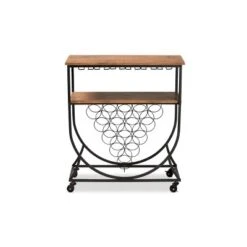 Dania Antique Vintage Industrial Metal And Wood Mobile Wine Bar Cart Black/Walnut - Baxton Studio