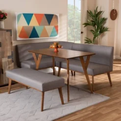 4pc Odessa Mid-Century Modern Fabric Upholstered Wood Dining Nook Set Walnut/Brown - Baxton Studio -Urban Dwell Gear Outlet Store GUEST b3272b99 fd05 469e 9ae8 e32fa29e753b