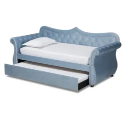 Twin Abbie Velvet Tufted Daybed With Trundle Light Blue - Baxton Studio