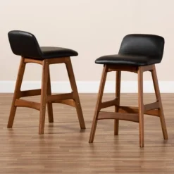 2pc Darrin Faux Leather And Wood Counter Height Barstools Black/Walnut/Brown - Baxton Studio -Urban Dwell Gear Outlet Store GUEST b55349cf 091c 45ef 9334 c756a7d308e6