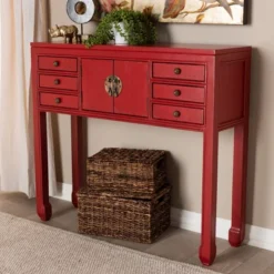 Melodie 6 Drawer Console Table Red - Baxton Studio -Urban Dwell Gear Outlet Store GUEST b6360240 1367 4d31 8080 792702315436