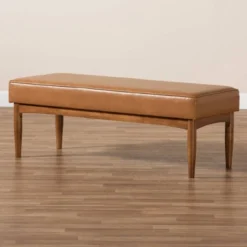 Arvid Mid-Century Faux Leather Upholstered Wood Dining Bench Walnut/Brown - Baxton Studio -Urban Dwell Gear Outlet Store GUEST b673ae3c 0034 4029 9a7e e47f94a1b30b