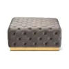 Verene Velvet Upholstered Square Cocktail Ottoman Gray/Gold - Baxton Studio