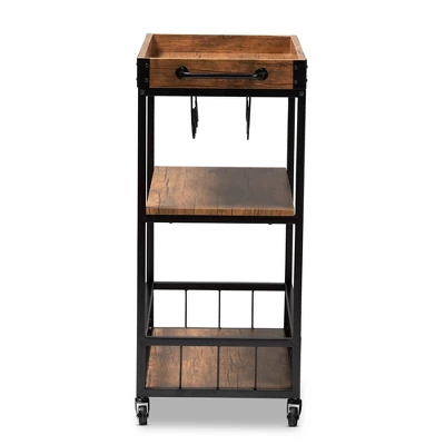 Cerne Oak And Finished Mobile Metal Bar Cart With Wine Bottle Rack Brown - Baxton Studio 3 Cerne Oak And Finished Mobile Metal Bar Cart With Wine Bottle Rack Brown - Baxton Studio - Image 3