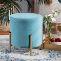 Thurman Velvet Metal Ottoman - Baxton Studio -Urban Dwell Gear Outlet Store GUEST b81f1480 2f16 4377 a1a9 30dbb0057aaa