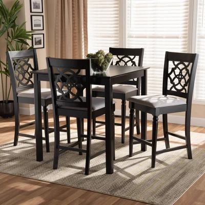 5pc Arden Upholstered Wood Pub Counter Height Dining Set Gray/Espresso - Baxton Studio 1 5pc Arden Upholstered Wood Pub Counter Height Dining Set Gray/Espresso - Baxton Studio