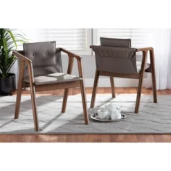 2pc Marcena Leather Upholstered And Wood Dining Chair Set Gray/Walnut Brown - Baxton Studio -Urban Dwell Gear Outlet Store GUEST b943bf66 985d 420c 940f 5d2bc9d6b058