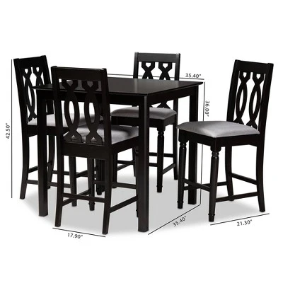 5pc Darcie Upholstered Wood Pub Counter Height Dining Set Gray/Espresso - Baxton Studio 3 5pc Darcie Upholstered Wood Pub Counter Height Dining Set Gray/Espresso - Baxton Studio - Image 3