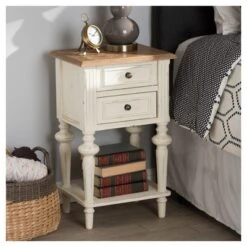 Marquetterie French Provincial Style Weathered Oak Wash Distressed Wood Finish Two - Tone 2 - Drawer And 1 - Shelf Nightstand - White - Baxton Studio 7 Marquetterie French Provincial Style Weathered Oak Wash Distressed Wood Finish Two - Tone 2 - Drawer And 1 - Shelf Nightstand - White - Baxton Studio -Urban Dwell Gear Outlet Store GUEST ba81e449 1851 46bd 85a6 7ca30b521e62