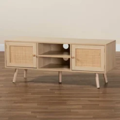 Sebille Wood With Natural Rattan 2 Door TV Stand For TVs Up To 45" Light Brown - Baxton Studio -Urban Dwell Gear Outlet Store GUEST bad1c627 d564 4e7c 8b86 cdb686f59b59