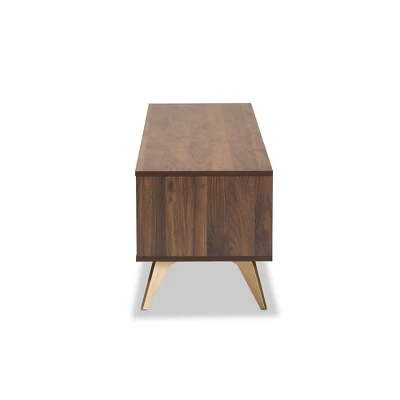 Dena Wood And Gold TV Stand For TVs Up To 60" Walnut - Baxton Studio 3 Dena Wood And Gold TV Stand For TVs Up To 60" Walnut - Baxton Studio - Image 3