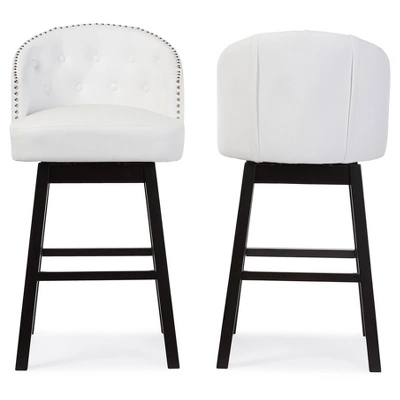 Set Of 2 Avril Modern And Contemporary Faux Leather Tufted Swivel Barstool With Nail Heads Trim - White - Baxton Studio 2 Set Of 2 Avril Modern And Contemporary Faux Leather Tufted Swivel Barstool With Nail Heads Trim - White - Baxton Studio - Image 2