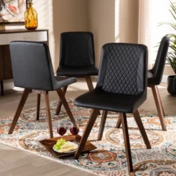 Set Of 4 Pernille Faux Leather Walnut Finished Dining Chairs - Baxton Studio -Urban Dwell Gear Outlet Store GUEST bceda306 d0e9 4355 a4df 2a702cd033bb